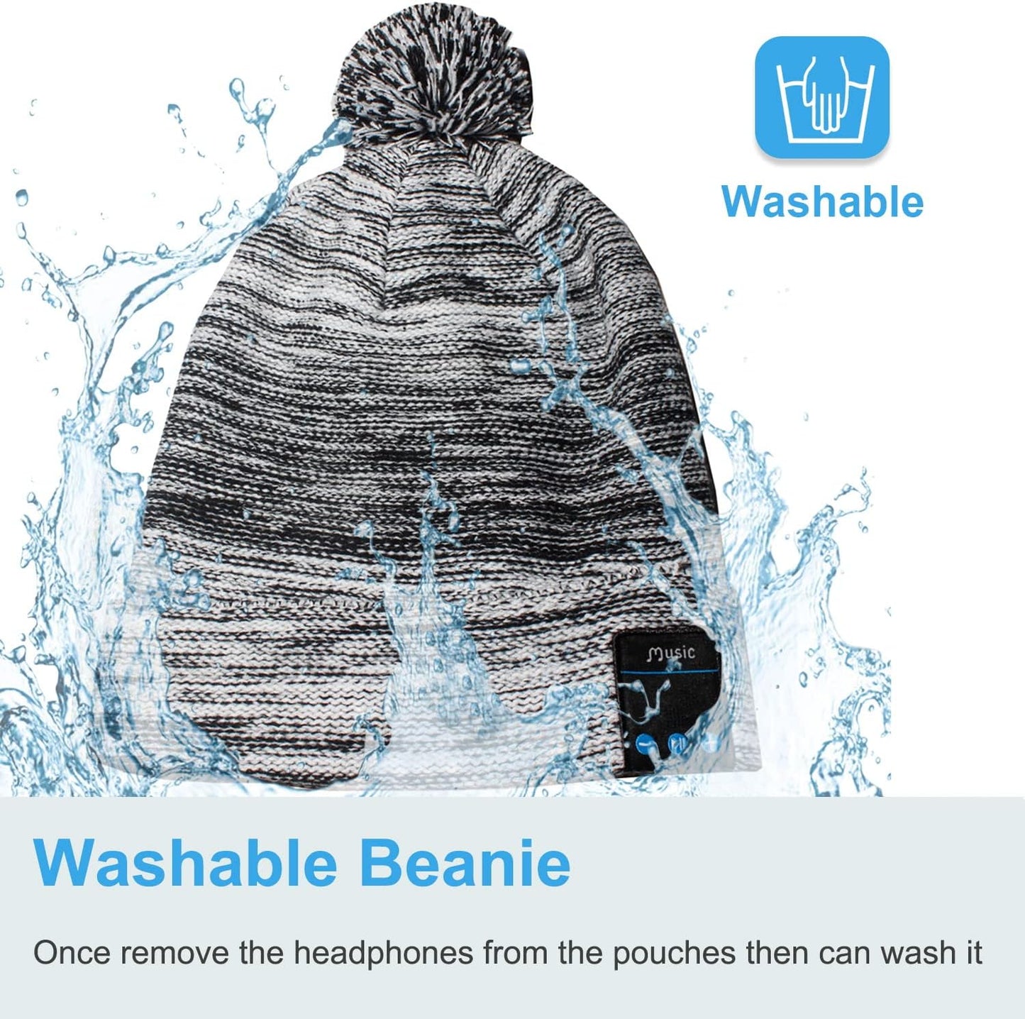 Washable Bluetooth Beanie Hat with Wireless Stereo over Ear Headphones Headsets Earphone Speaker Hands Free