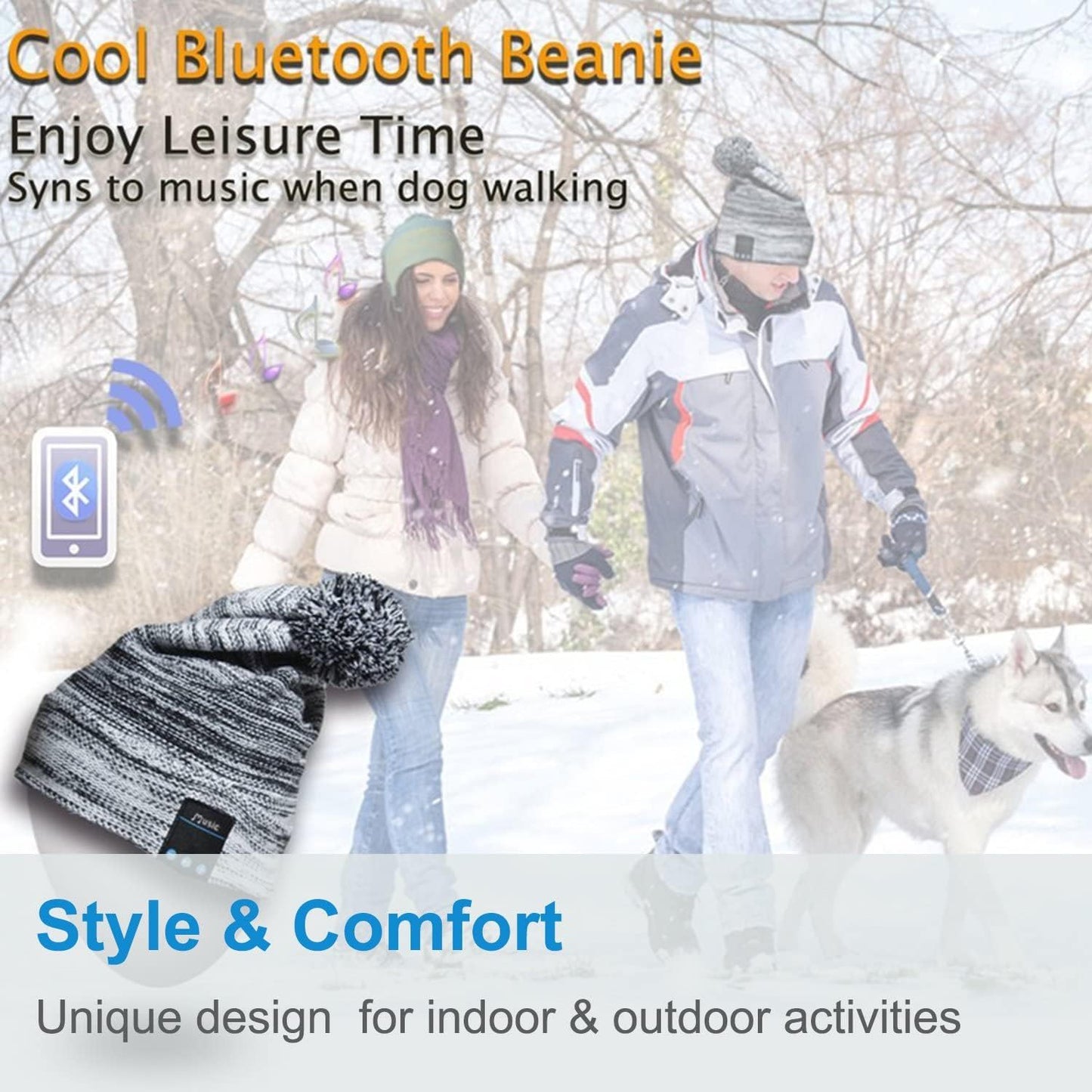 Washable Bluetooth Beanie Hat with Wireless Stereo over Ear Headphones Headsets Earphone Speaker Hands Free